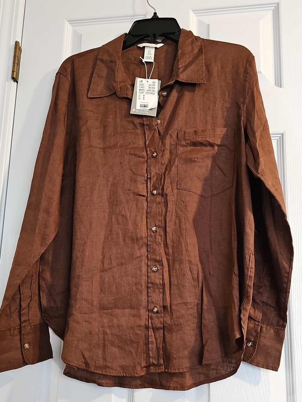 H&M Women's Brown Button-Down Linen Shirt